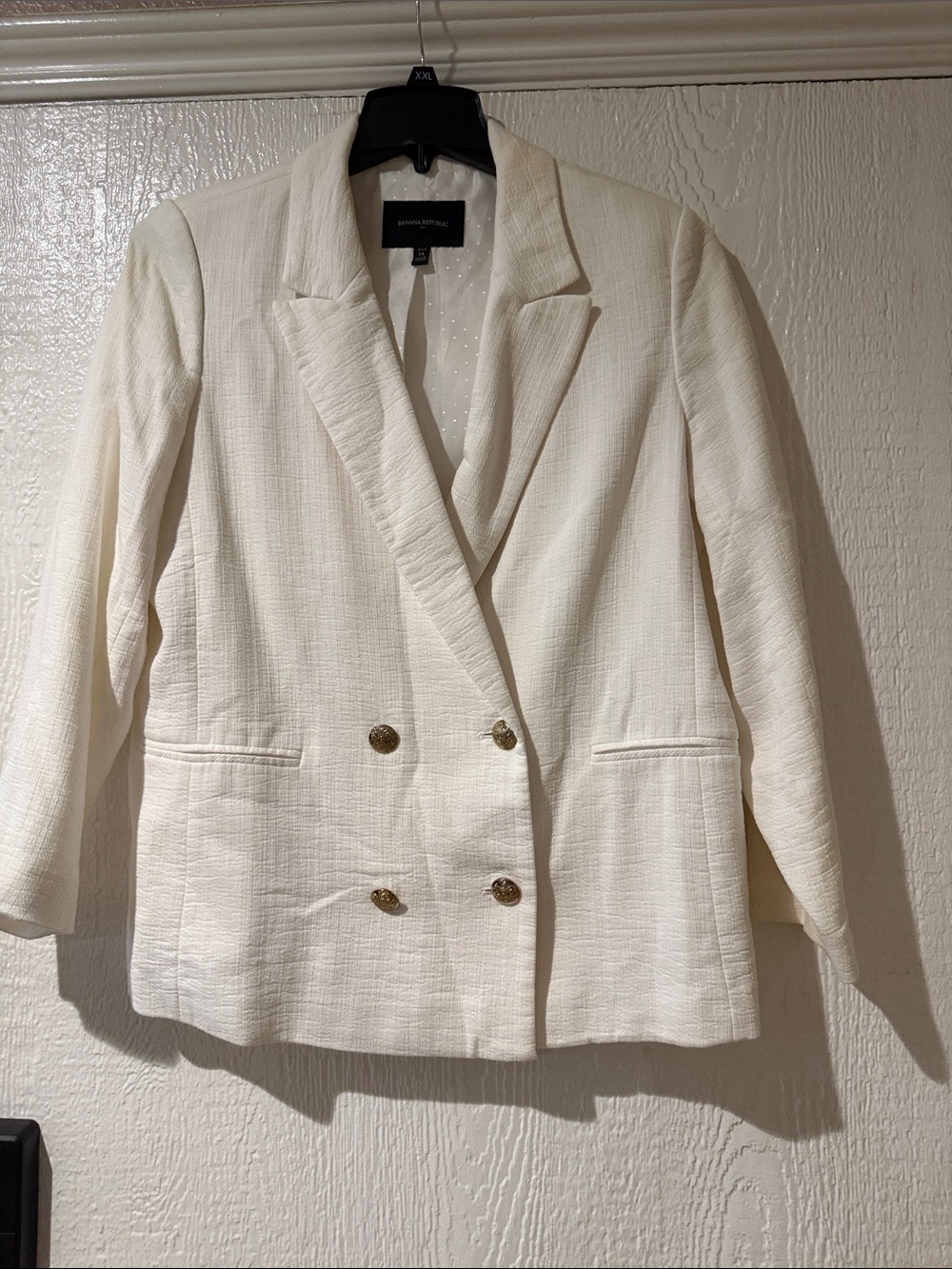 Banana Republic Cream Double-Breasted Blazer with Gold Buttons